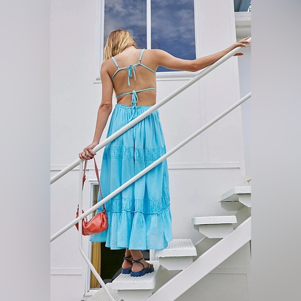 Free People Taking Sides Maxi Dress in Splash Blue XL - Picture 2 of 10